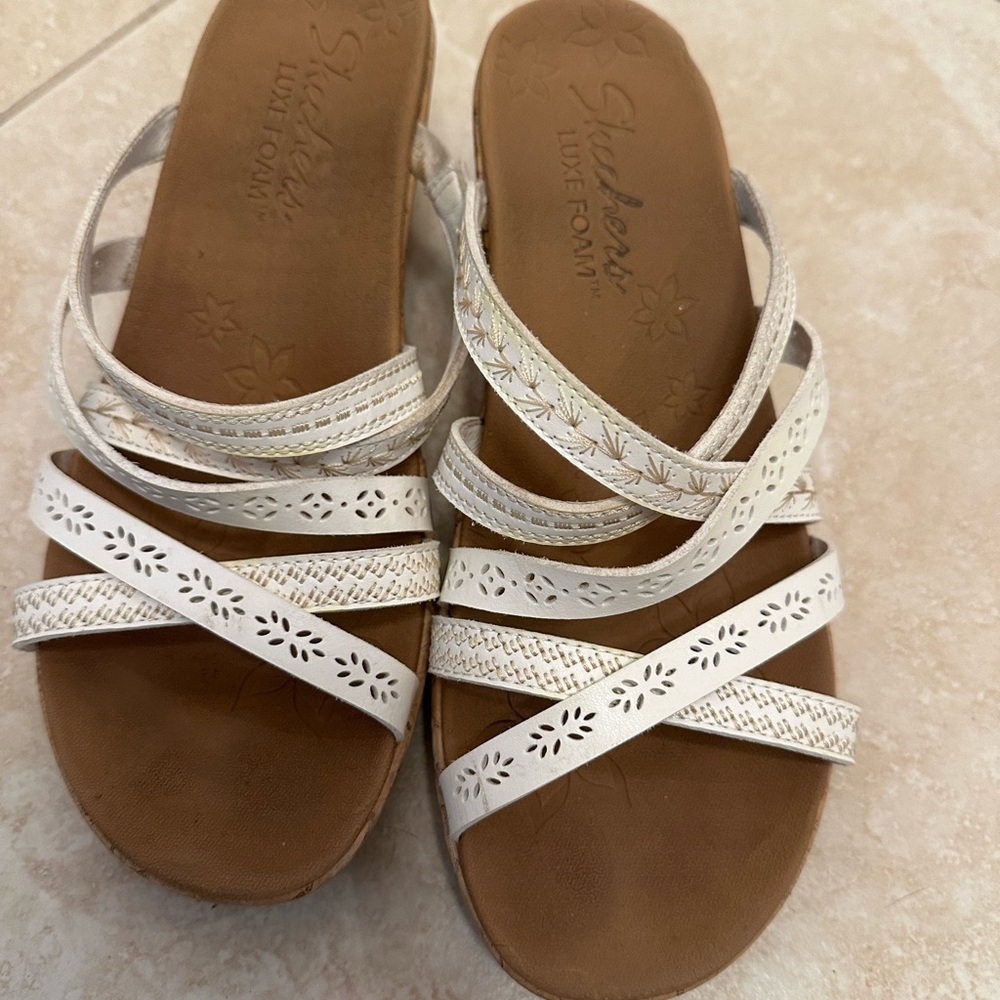 Skechers White Sandals with Crisscross Straps